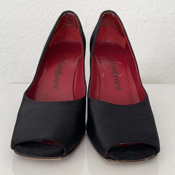 Vintage 90s YSL Silk Satin Square Peep Toe Pump - Picture 5 of 16